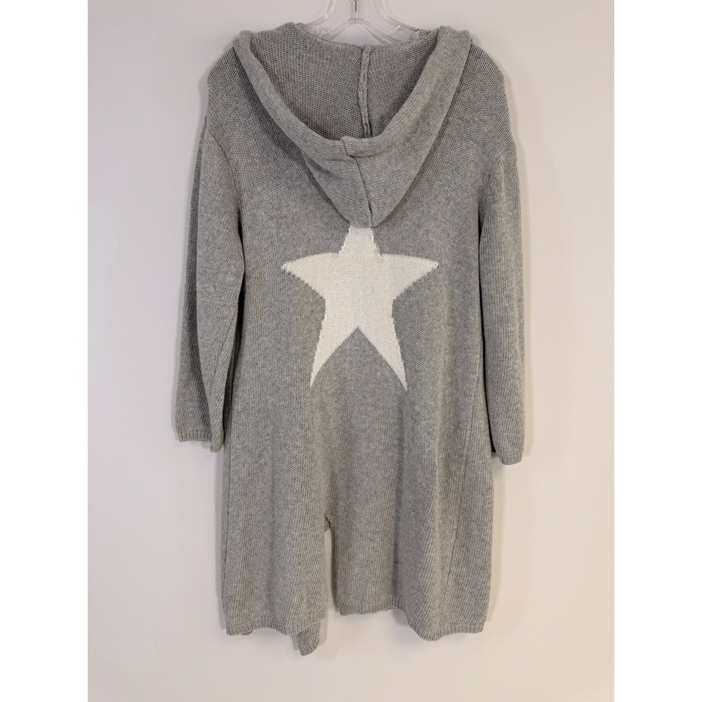 Angela Mara Womens Sz S  Open Front Hooded Cardigan Gray Star On the back Italy